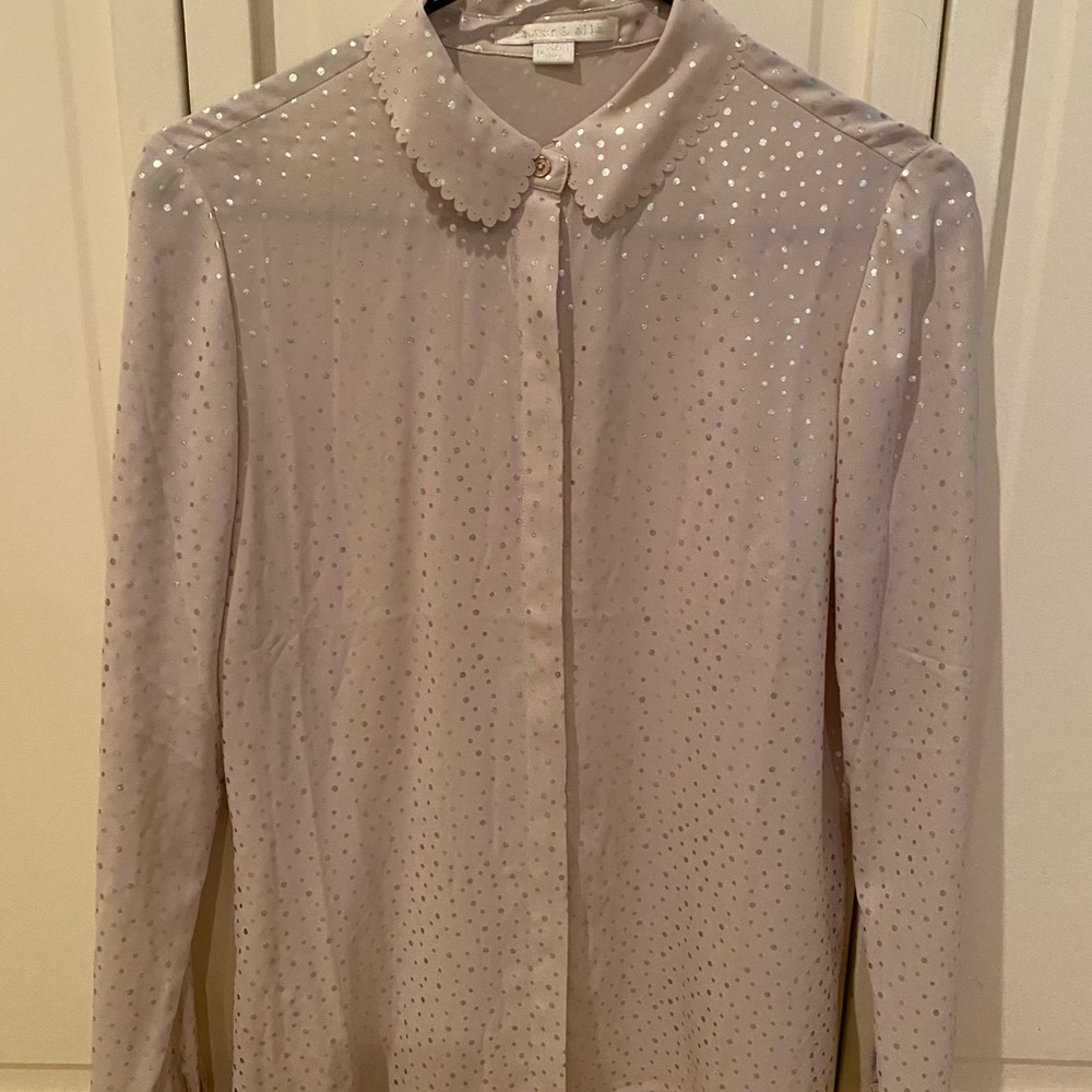 Cooper & Ella beige blouse with gold dots